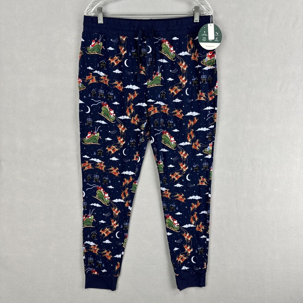 Little Sleepies Pajama Pants Womens Medium Blue Santa Christmas Graphic Jogger